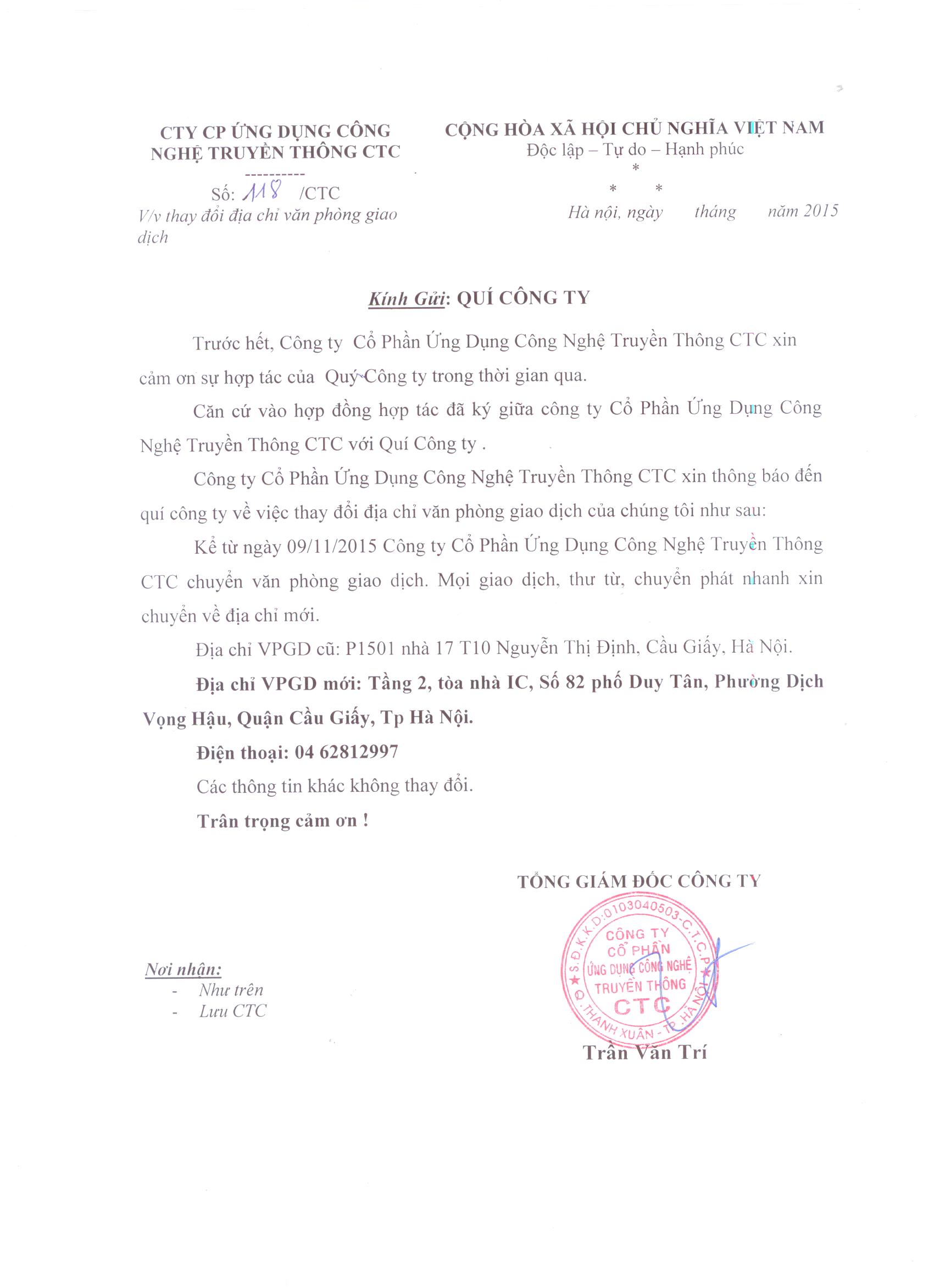 Thông báo thay đổi văn phòng giao dịch 1